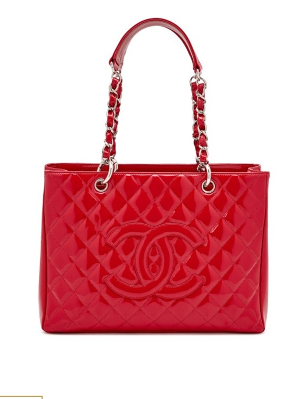 CHANEL GST Red Quilted Patent Tote with Interlocking CC